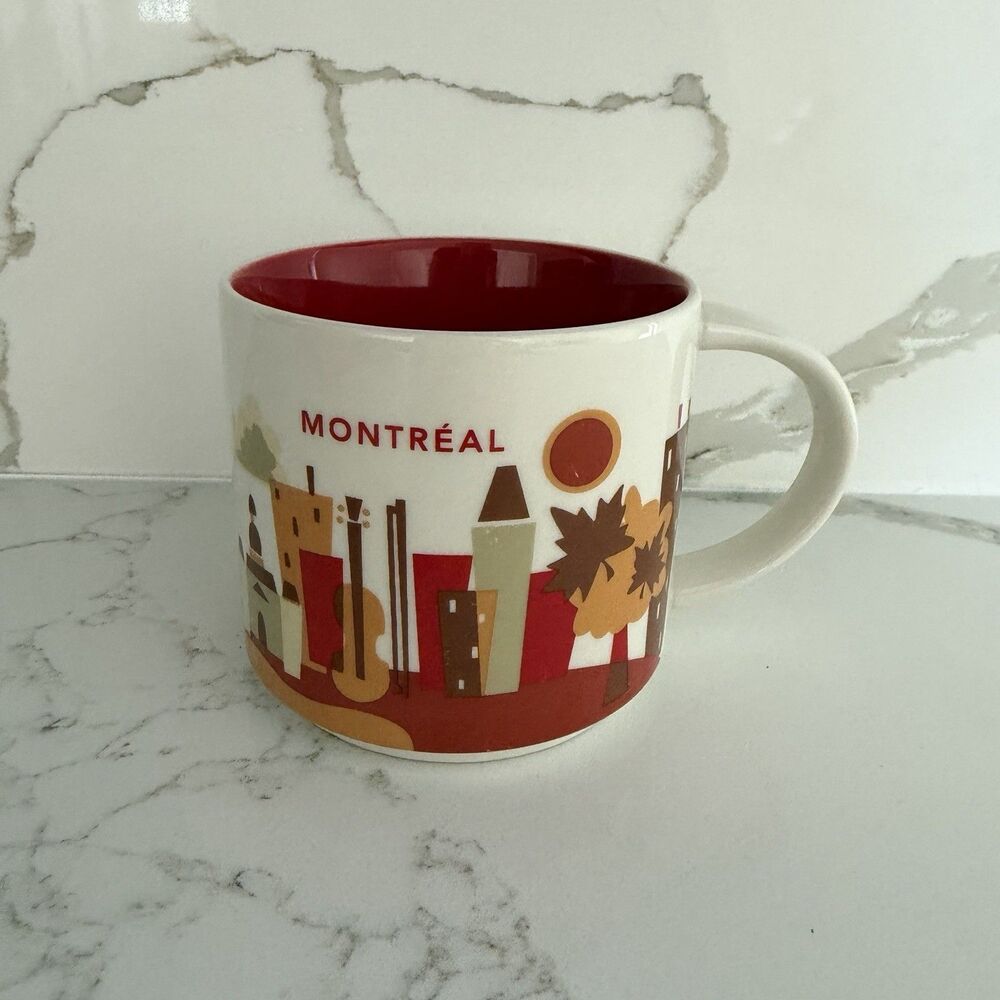 Starbucks Montreal Coffee Mug Cup You Are Here Canada 2015 Red Interior 14oz